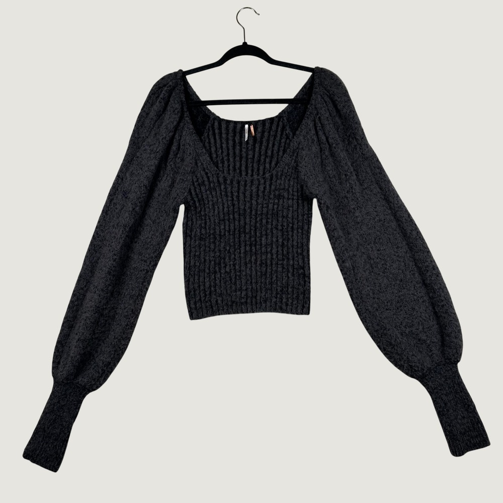 Free People Katie Sweater Womens Crop M Gray Boho Cottage Victorian Whimisgoth